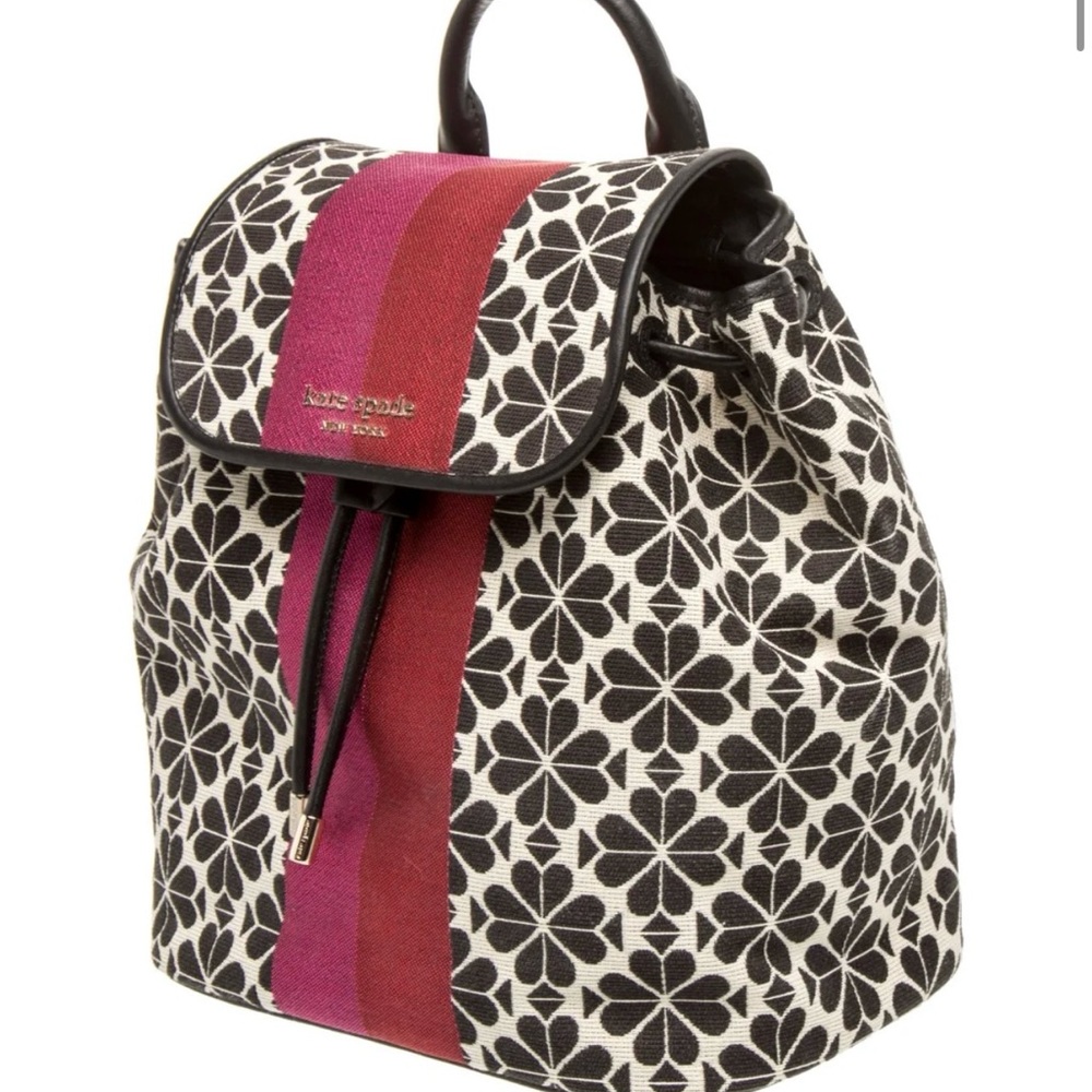 Kate Spade New York Spade Flower Jacquard Stripe Synch Medium Flap Backpack NWOT